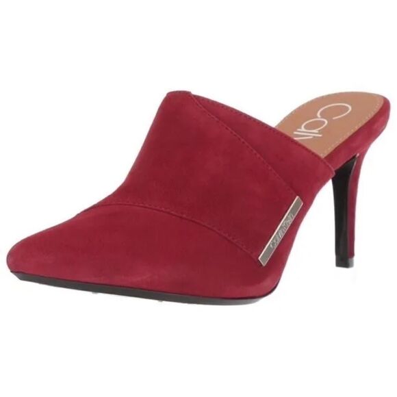 Calvin Klein Grecia suede mules heel shoes Size 7.5 B39 - Picture 1 of 11